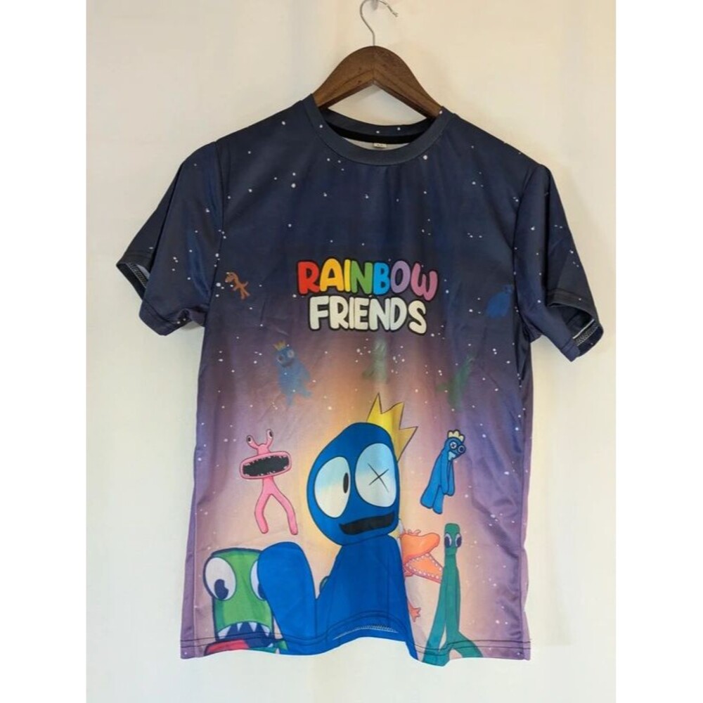 Rainbow Friends Roblox Graphic T-Shirt Kids Size L Space Stars Short Sleeve Tee